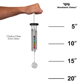 Woodstock Chakra Seven Stones chime closeup shows stone accents and color symbolism