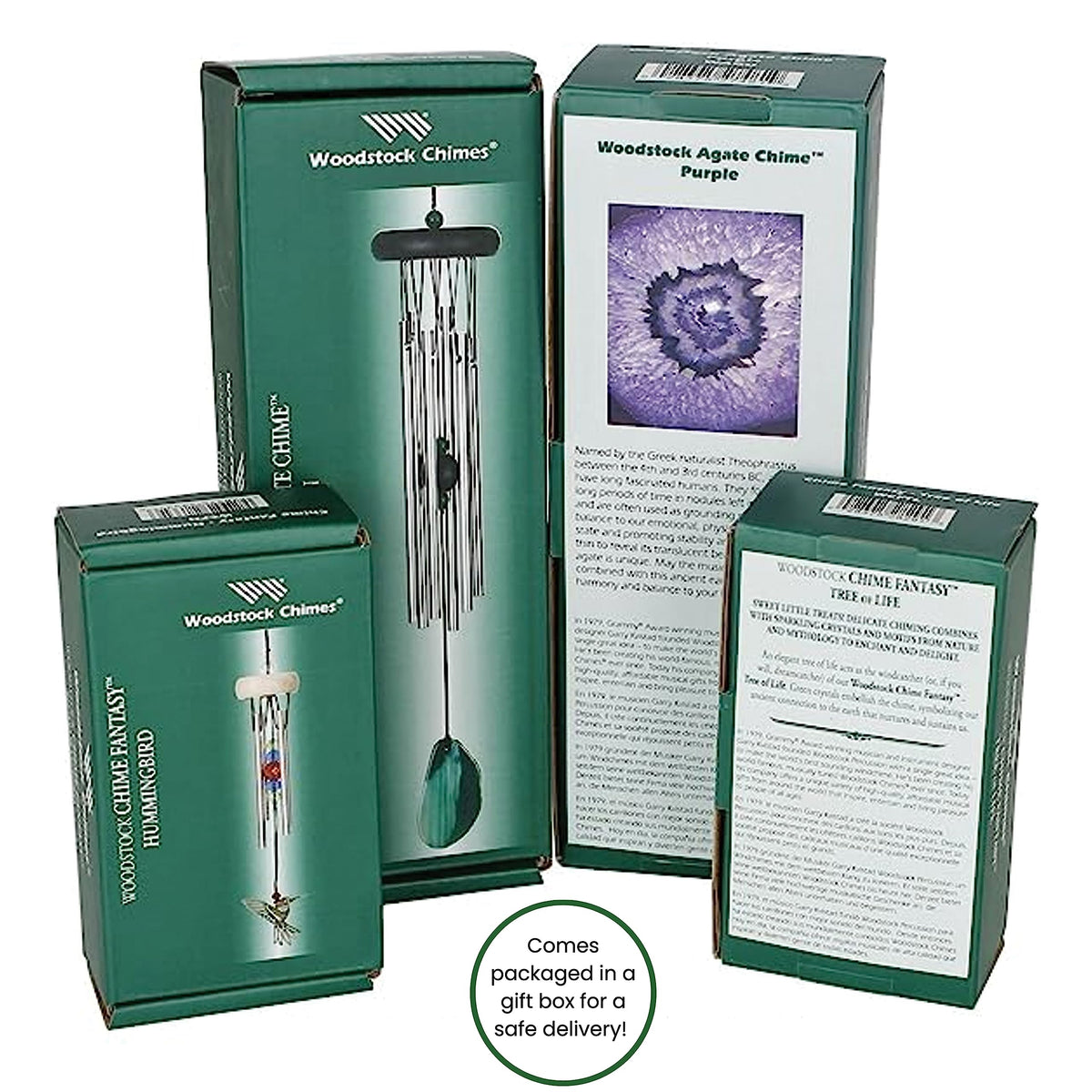 Woodstock Chakra Seven Stones chime gift box ready for birthdays or occasions