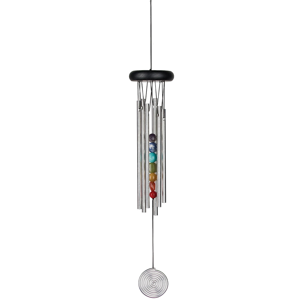 Woodstock Chakra Seven Stones chime top view highlighting seven stones for outdoor calm ambience
