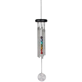Woodstock Chakra Seven Stones chime top view highlighting seven stones for outdoor calm ambience