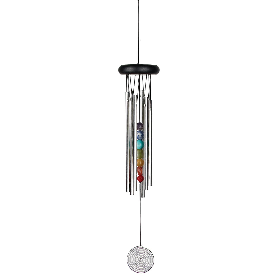 Woodstock Chakra Seven Stones chime top view highlighting seven stones for outdoor calm ambience