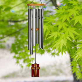 Woodstock Chimes ash wood body showcases durable, weather-resistant construction for garden spaces