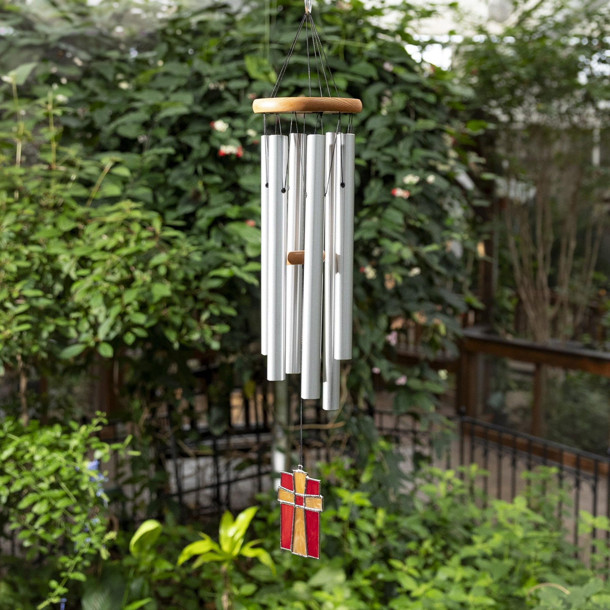 Woodstock Chimes cross windcatcher beams charm for front porch or garden entry