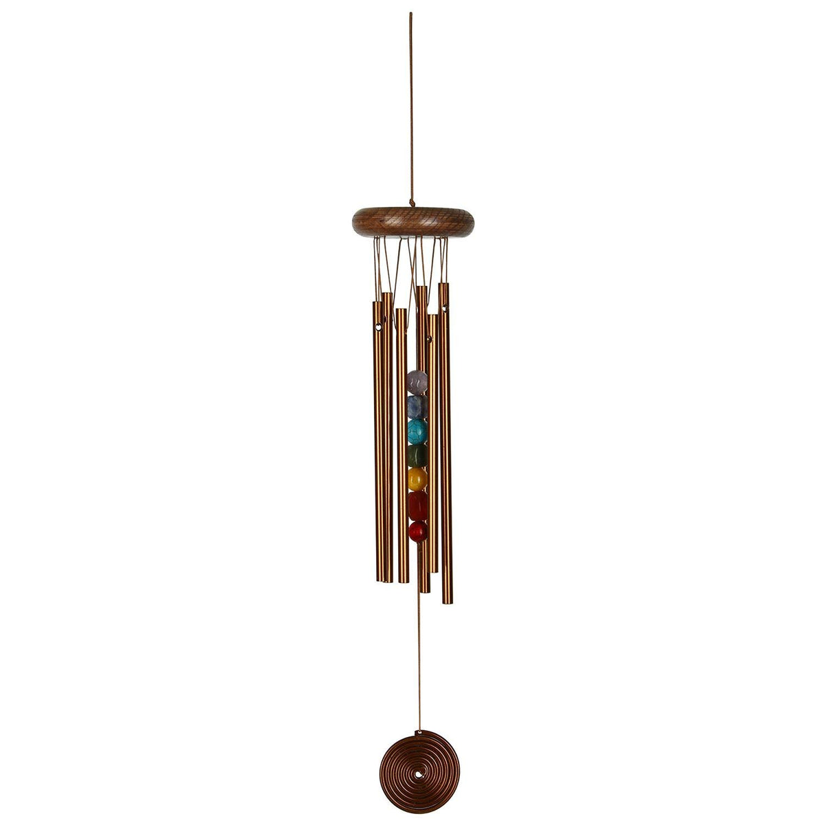 Woodstock Chimes Chakra Chime 17-inch full assembly shows bronze rods in outdoor decor