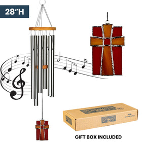 Woodstock Chimes stained glass cross windcatcher enhances visual appeal on a patio
