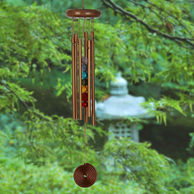 Woodstock Chimes Chakra Chime teak-ash wood with bronze rods and stone accents close-up