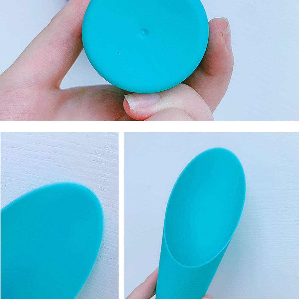 WORAMUK blue mini garden scoop with ergonomic grip.