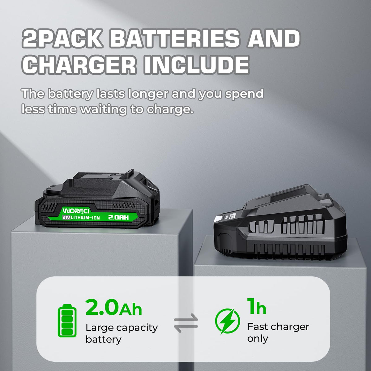 WORFCI hedge trimmer battery charger for continuous pruning.