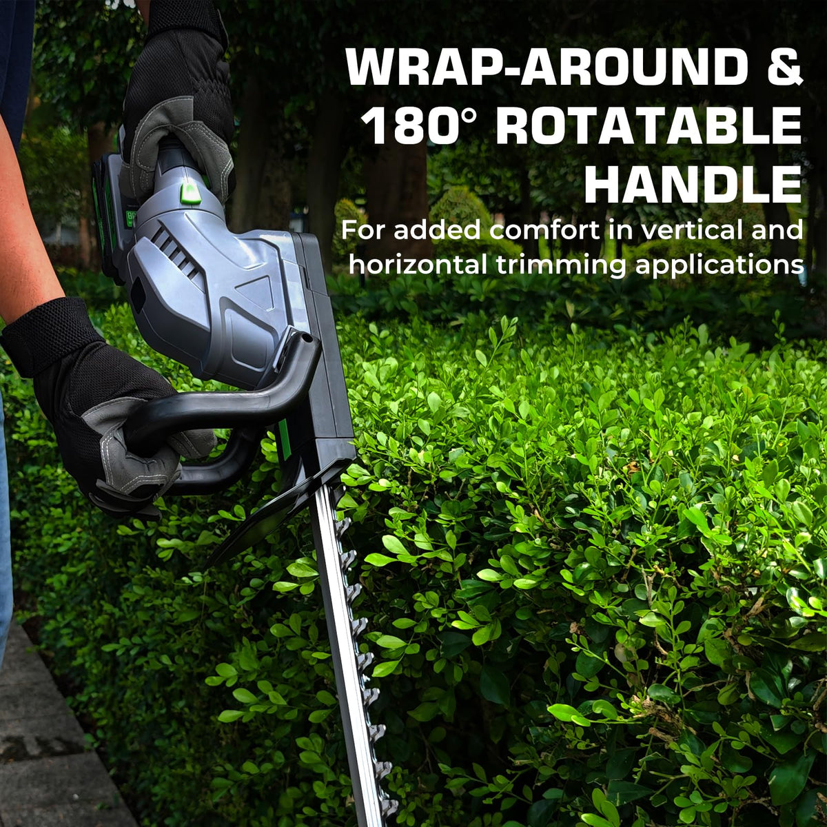 WORFCI hedge trimmer ergonomic handle for comfortable use.