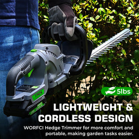WORFCI hedge trimmer lightweight design reduces user fatigue.