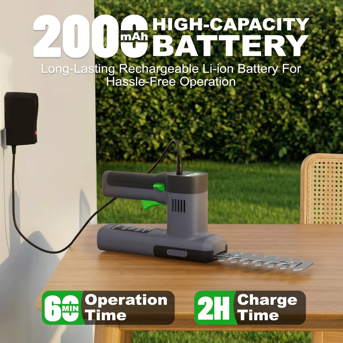 WORFCI 2000mAh battery provides extended cordless runtime