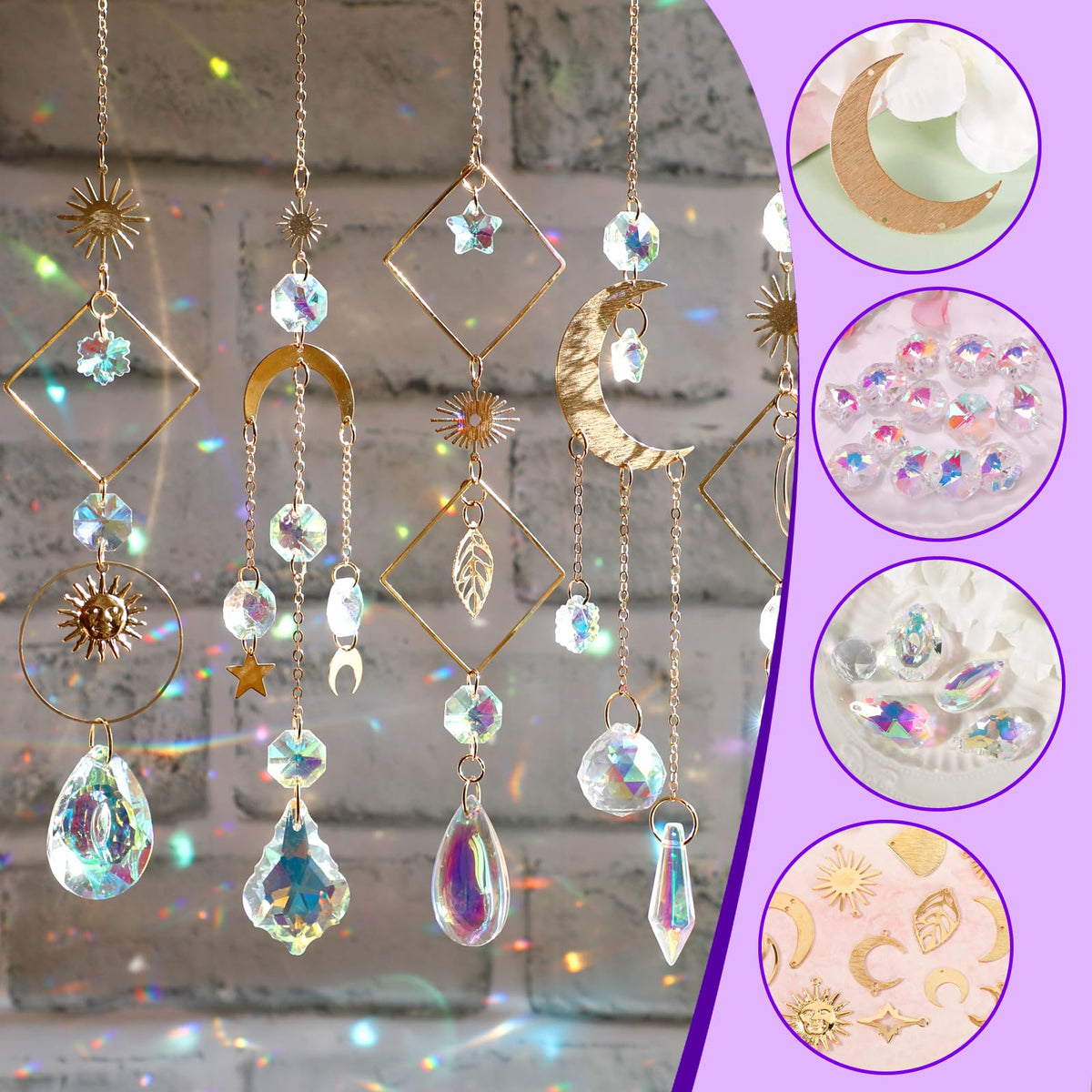 Worgree crystal beads of varied sizes enable versatile sun catchers.