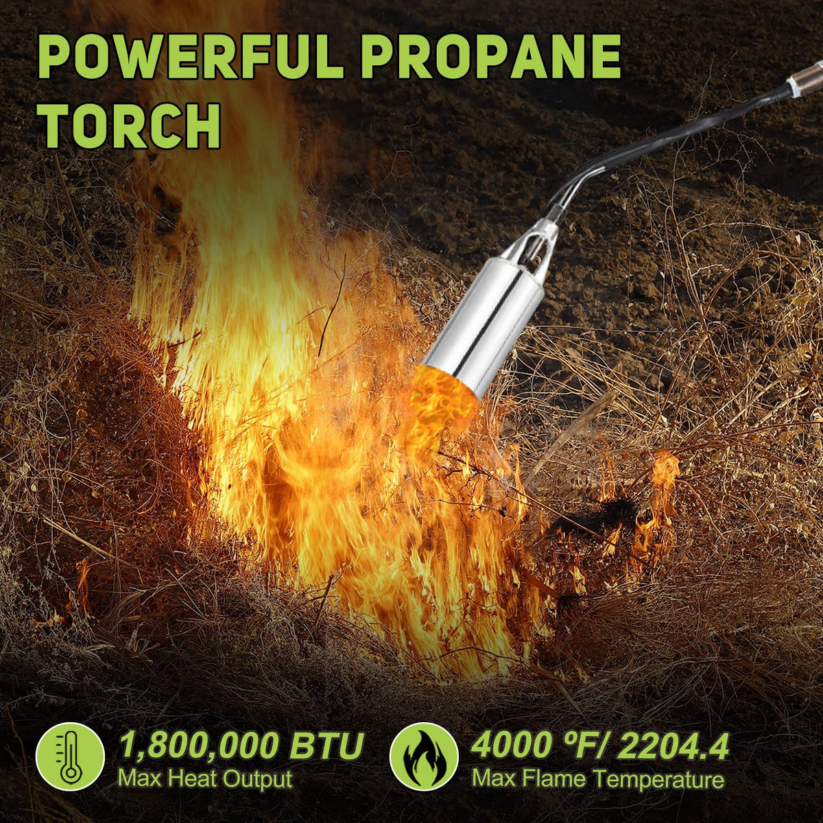 WorkBless propane torch with 10 ft hose for flexible use with different tank sizes.