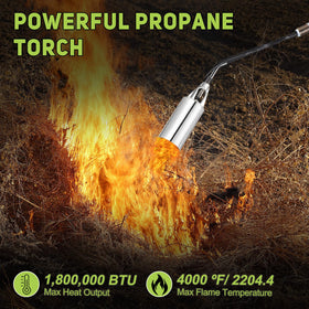 WorkBless propane torch with 10 ft hose for flexible use with different tank sizes.