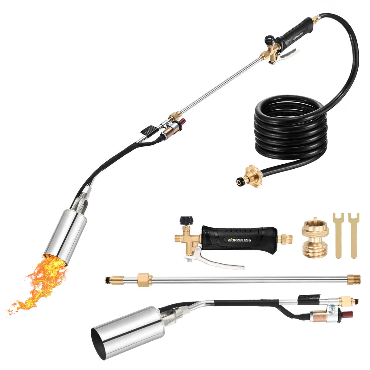 WorkBless weed burner in action for crack weed removal.