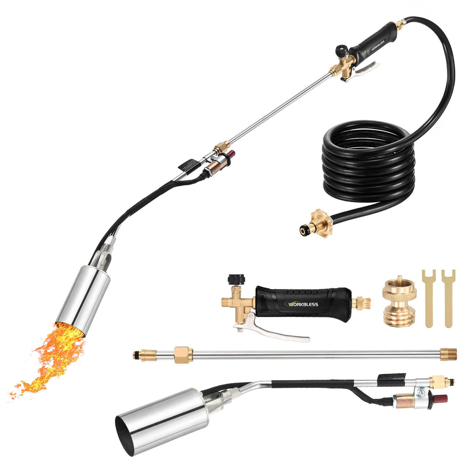 WorkBless weed burner in action for crack weed removal.