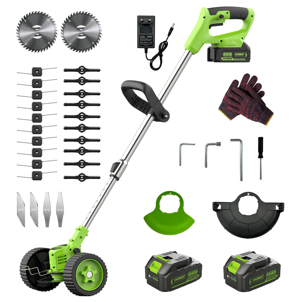 WORKIT Weed Wacker wheels enable smooth movement for quick lawn edging