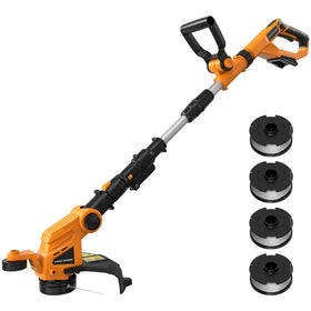 Worklife 12-inch weed wacker head tilted for angled trimming