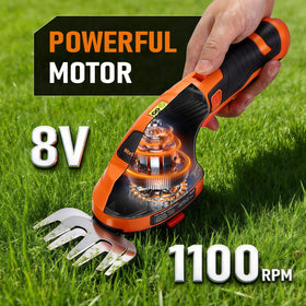 WorkNeon hedge trimmer with rotatable 180° handle for easy reach.