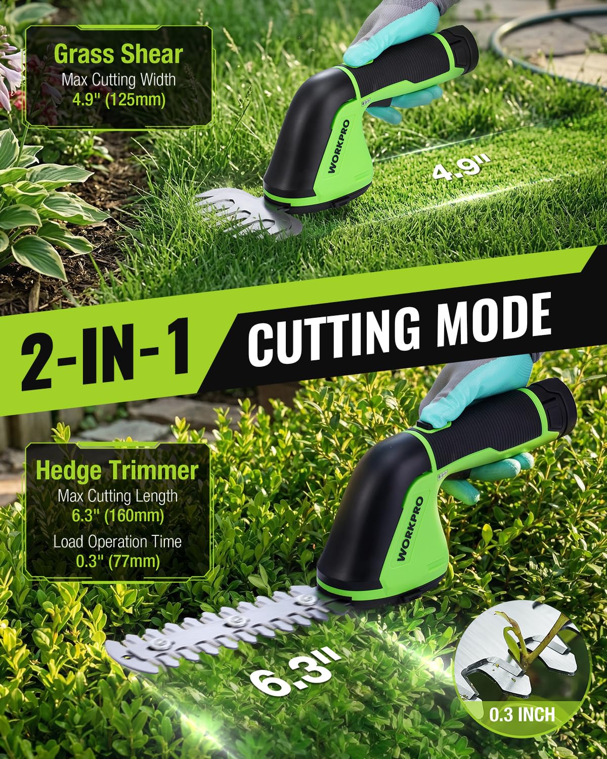 1100RPM motor provides smooth, efficient trimming for lawns and shrubs