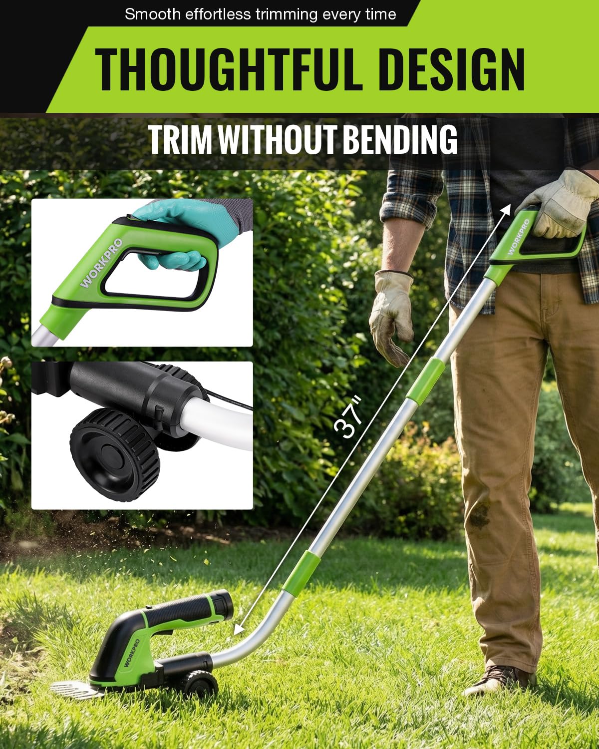 WORKPRO dual-control handle and pole for safer trimming.