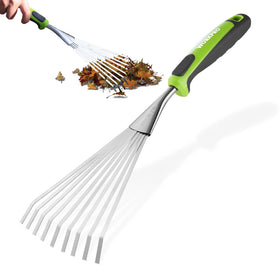 WORKPRO 16-inch hand rake with a compact design for precise work in tight spaces.