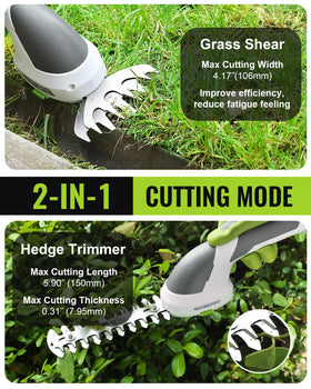 WORKPRO 2-in-1 design enables quick hedge and grass switching.