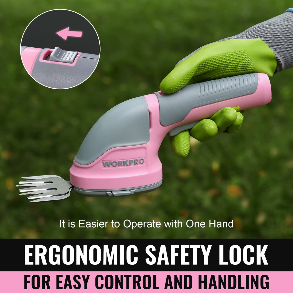 WORKPRO 2000mAh battery supports longer cordless trimming sessions.