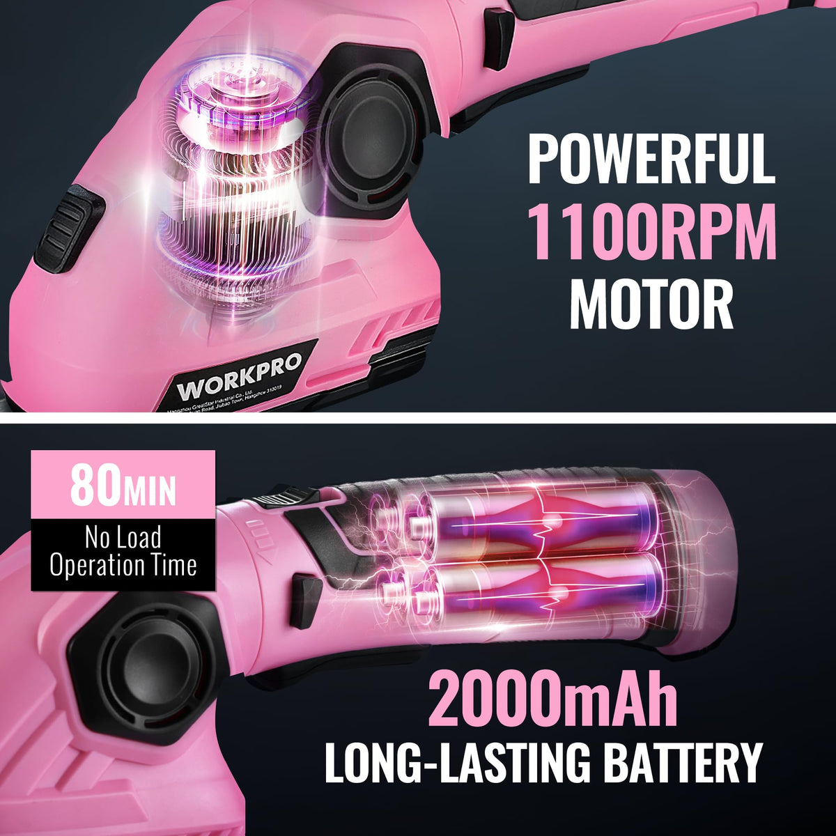 WORKPRO 2000mAh lithium-ion battery for cordless operation with long runtime.