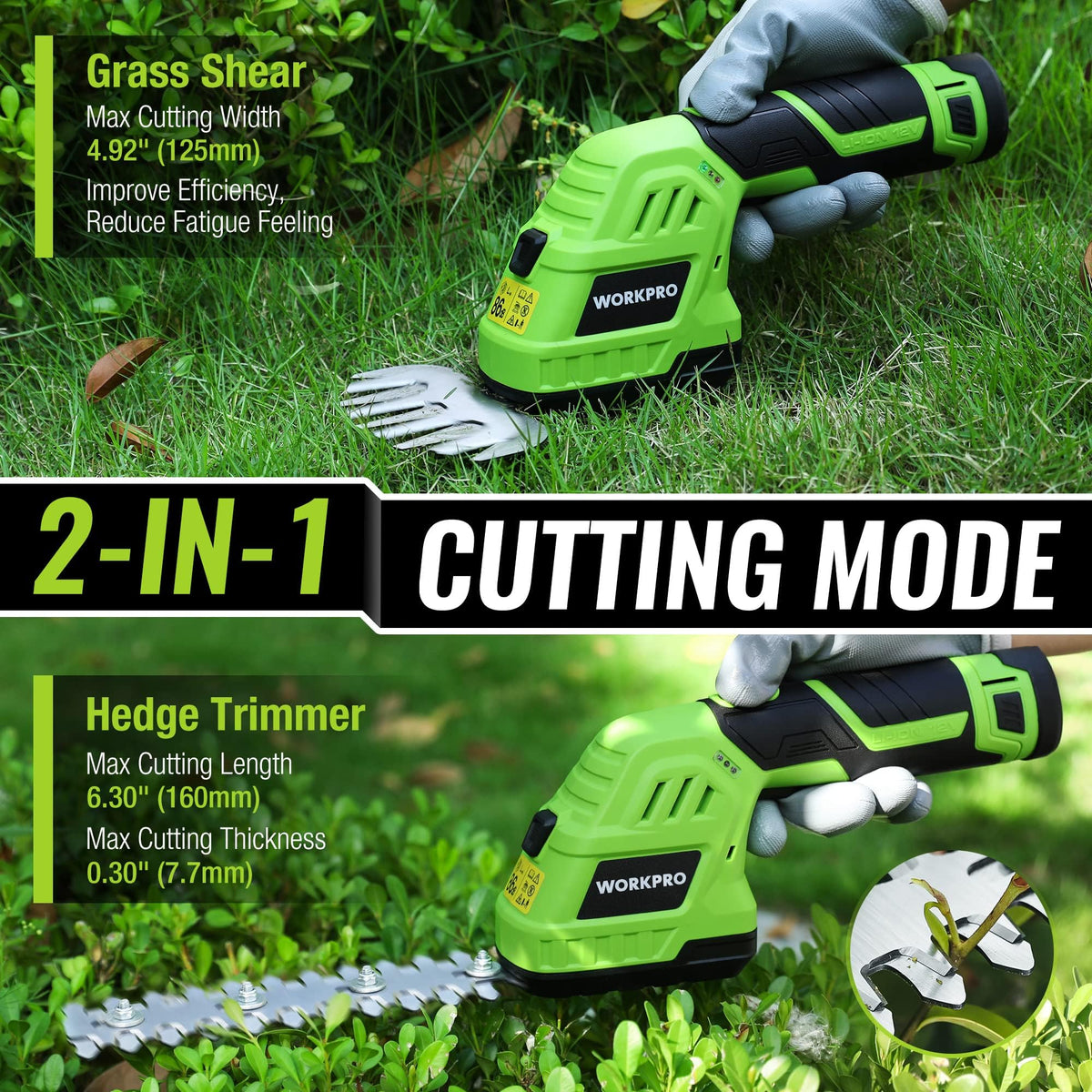 Rechargeable 2Ah battery powers cordless trimming sessions.