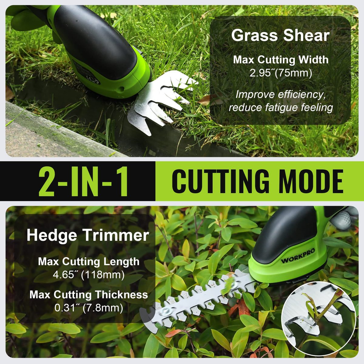 WORKPRO 2-in-1 hedge trimmer for pruning and shaping