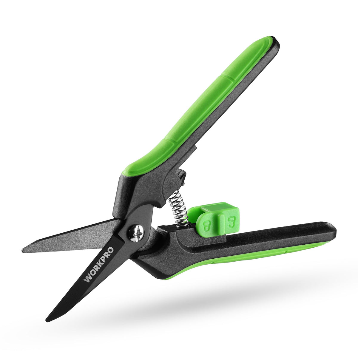 WORKPRO pruning shears blade close-up for precise cuts in flowers and herbs.