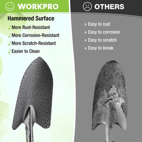WORKPRO cultivator for aerating soil and breaking up compacted clumps.