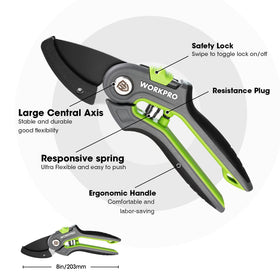 WORKPRO 8-inch anvil pruning shears are in use for garden pruning.