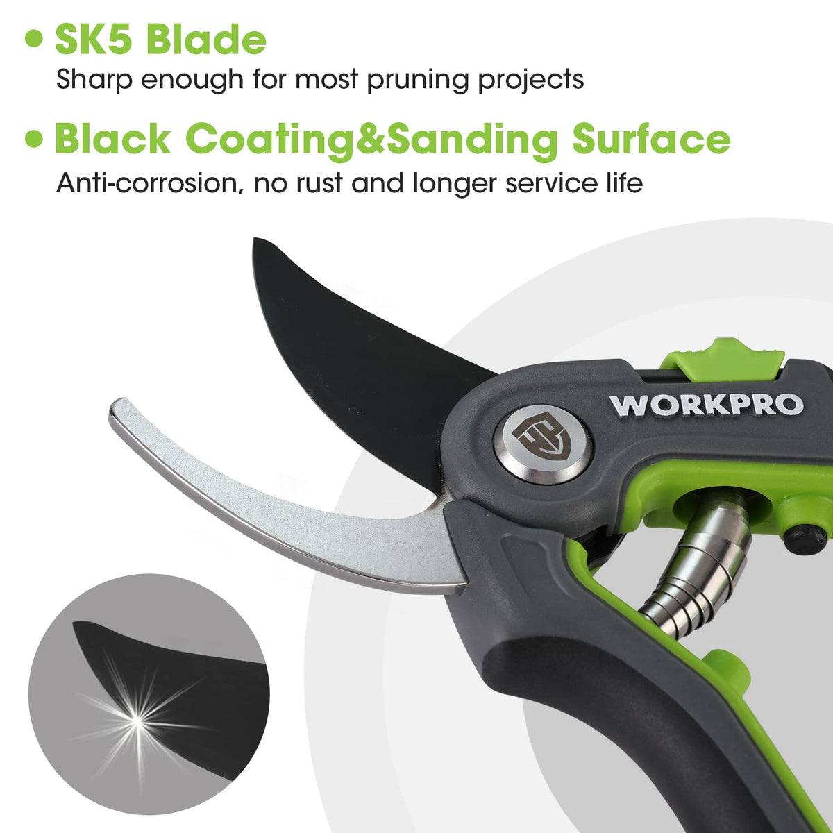 WORKPRO 8-inch bypass shear handles provide ergonomic comfort during long sessions.
