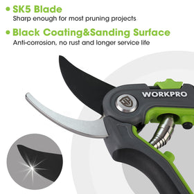 WORKPRO 8-inch bypass shear handles provide ergonomic comfort during long sessions.
