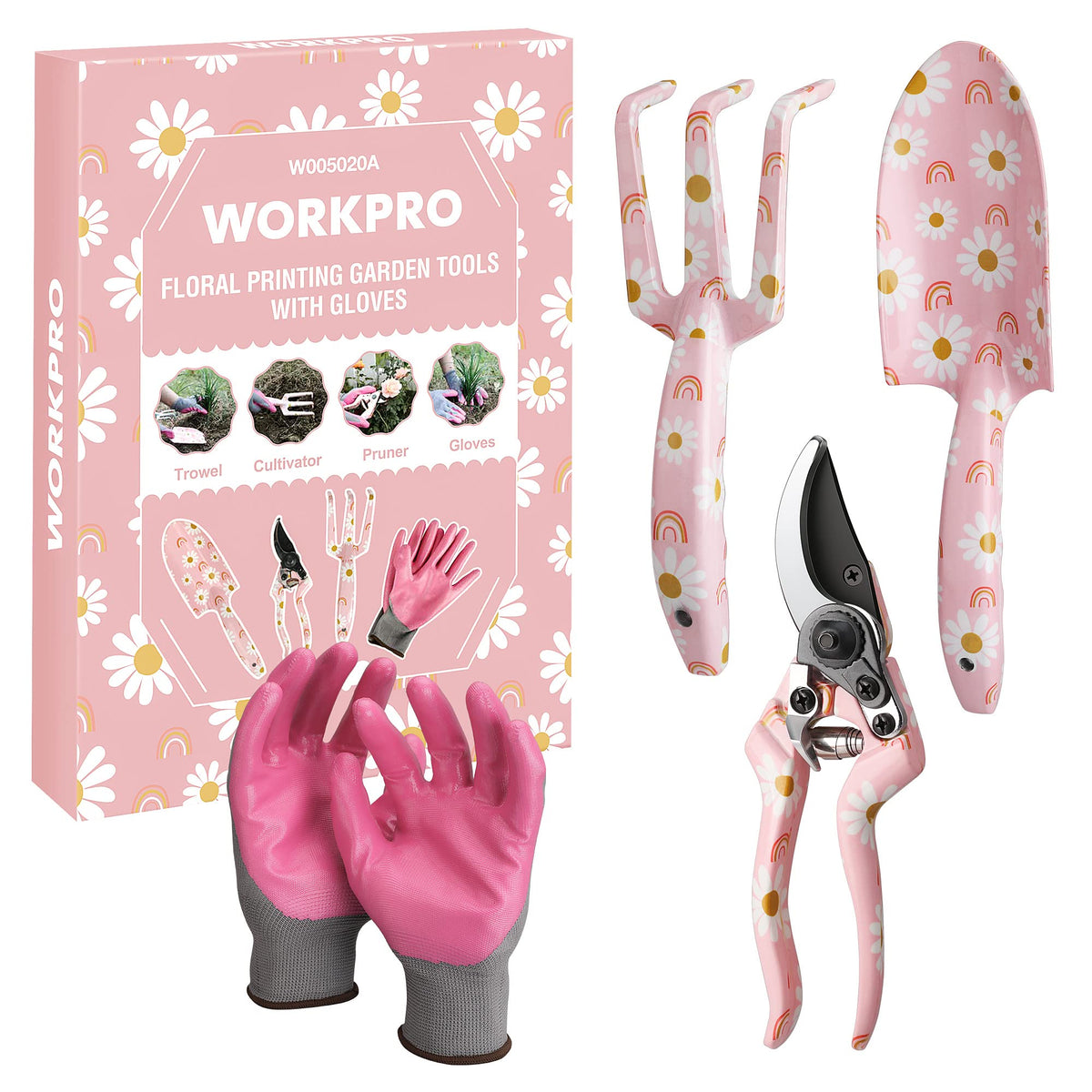 WORKPRO aluminum trowel with flower pattern for precise planting