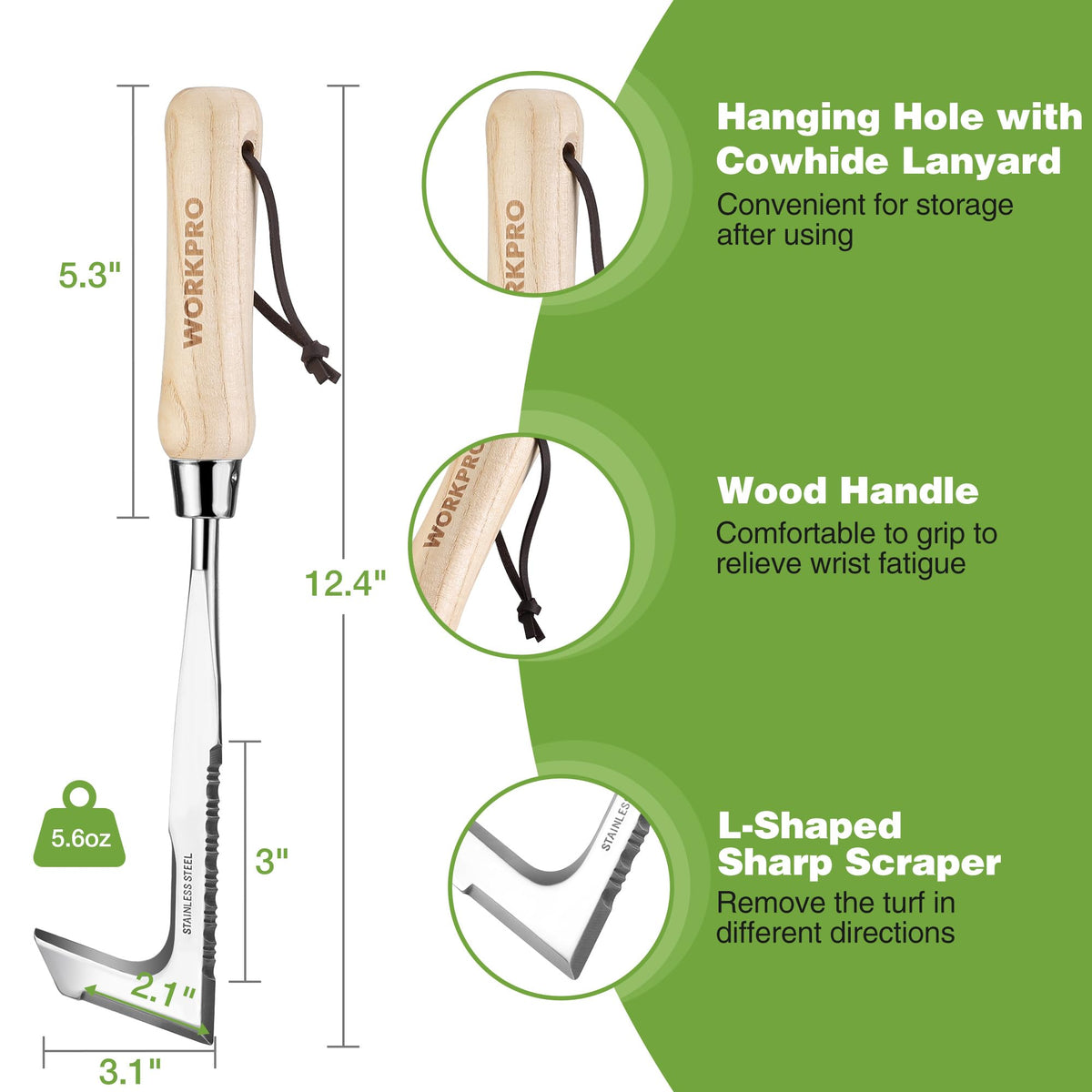 WORKPRO Crack Weeder featuring ash wood handle for comfortable grip during long sessions.