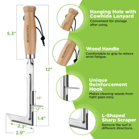 WORKPRO Beech wood handle provides comfortable grip during long weeding sessions