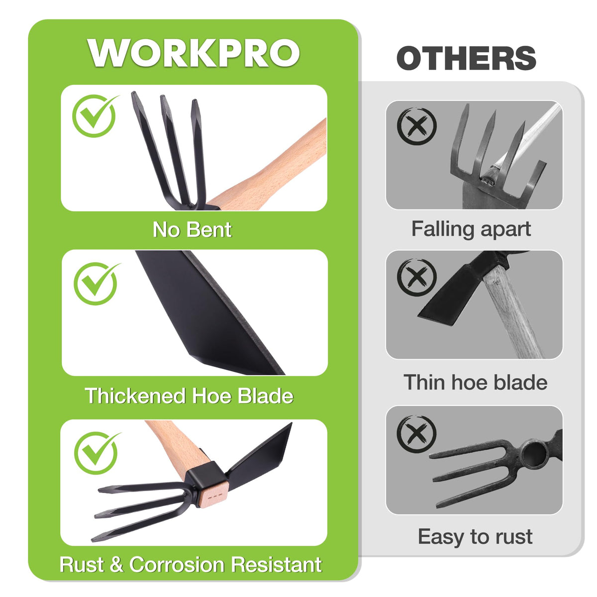 WORKPRO beechwood handle provides comfortable grip and reduced fatigue.