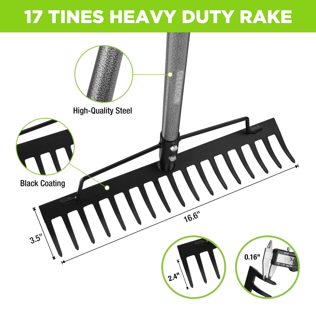 WORKPRO bow rake detachable head for easy storage and transport