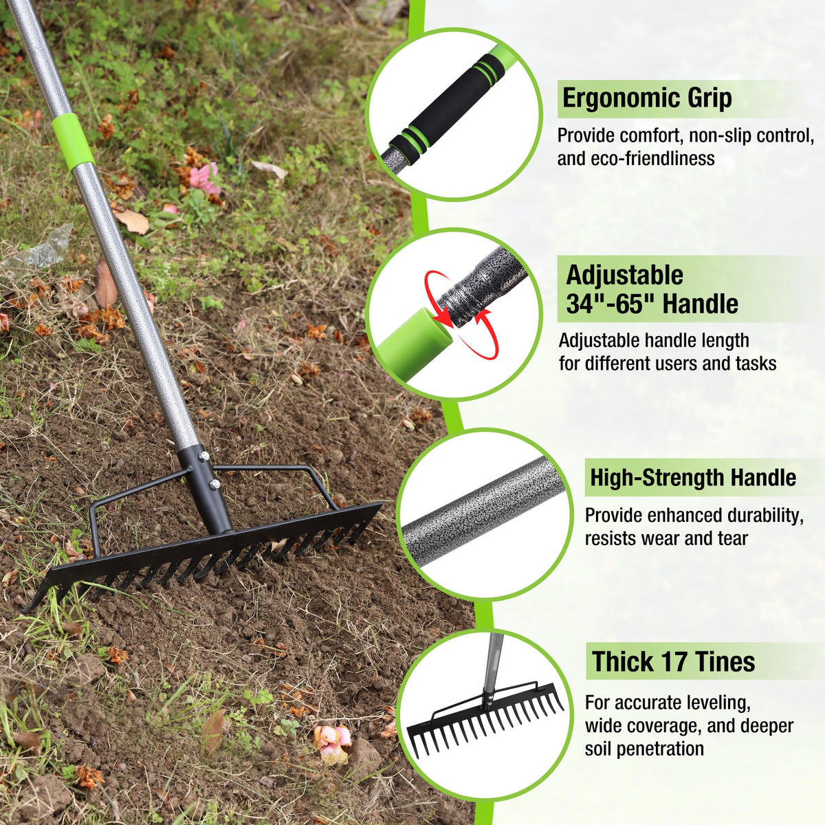 WORKPRO bow rake extendable handle for comfortable long sessions