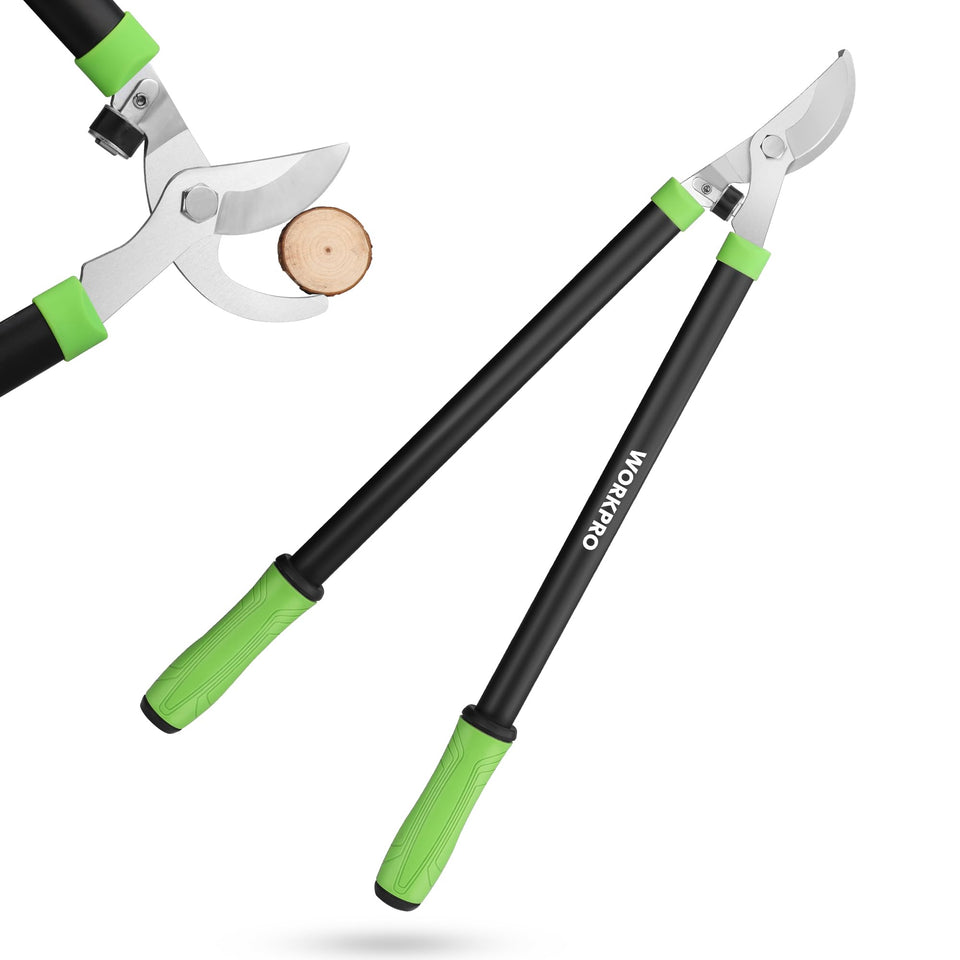 WORKPRO Bypass Lopper upper blade close-up showing sharp 65MN steel for precise cuts.