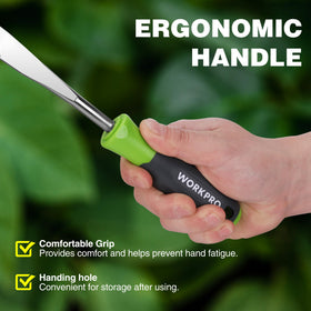 WORKPRO compact design with hanging hole stores neatly after garden tasks.