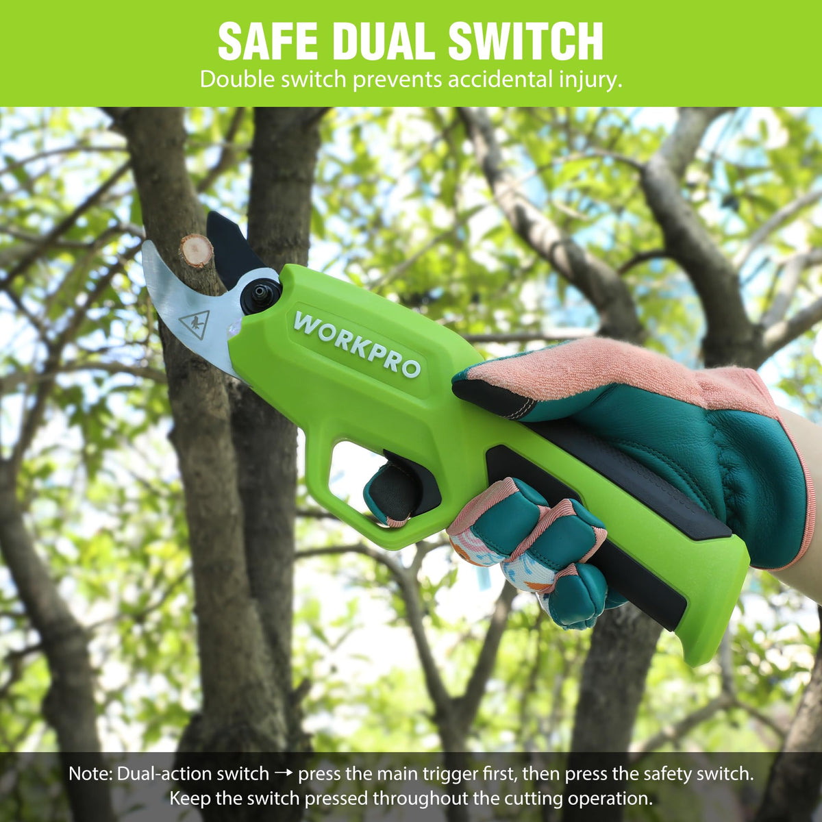 WORKPRO cordless garden use across shrubs and hedges for easy pruning.