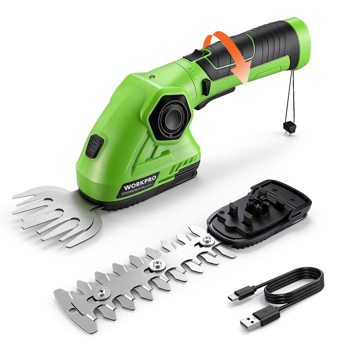 WORKPRO cordless grass shear demonstrates a compact design for easy maneuvering in tight spaces.