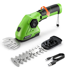 WORKPRO cordless grass shear demonstrates a compact design for easy maneuvering in tight spaces.