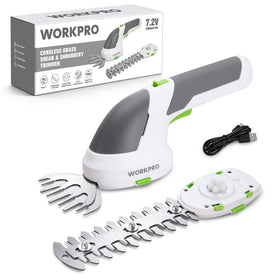 WORKPRO cordless grass shear-handle for comfortable one-handed trimming.