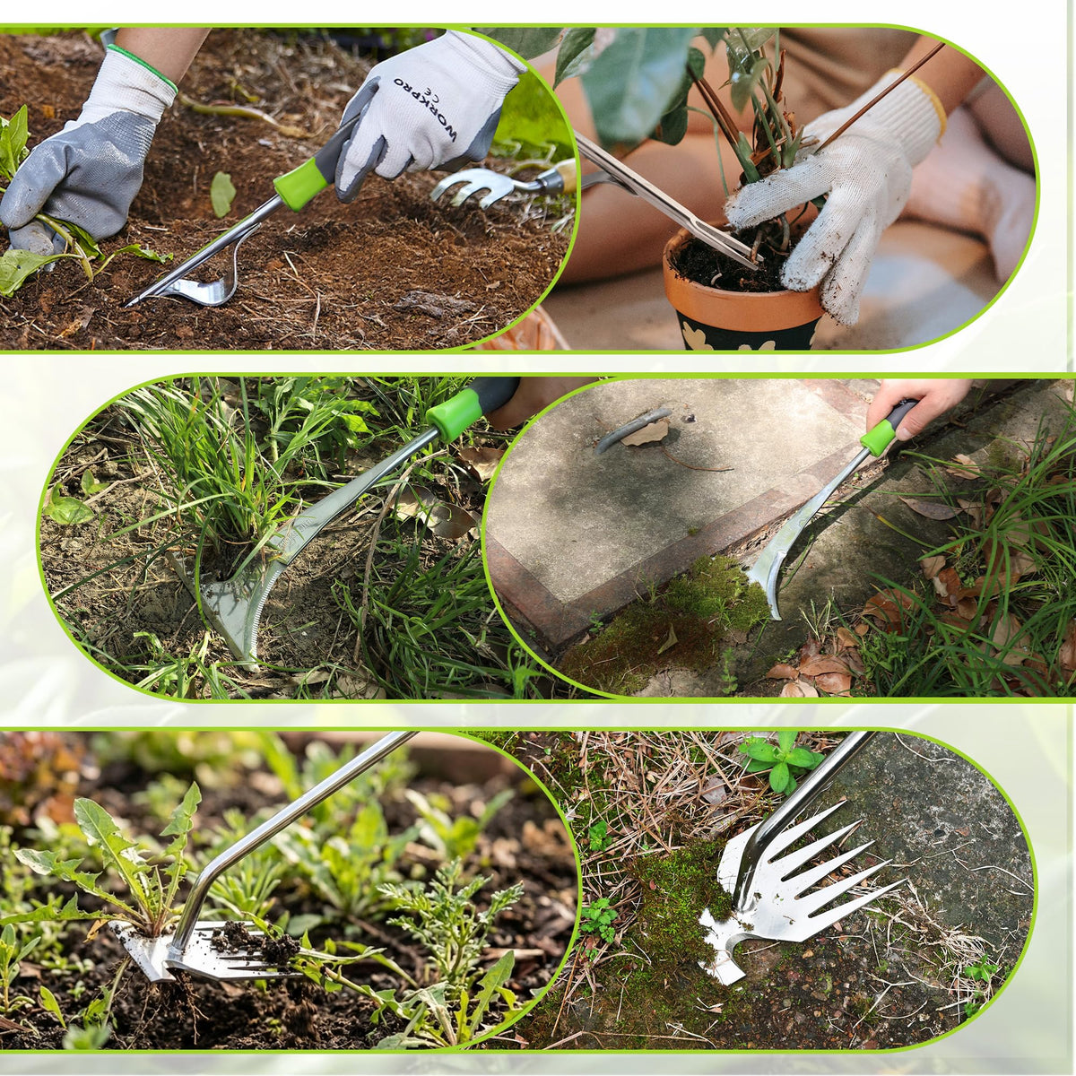 WORKPRO crack weeder clearing sidewalk cracks for clean edges and less bending.