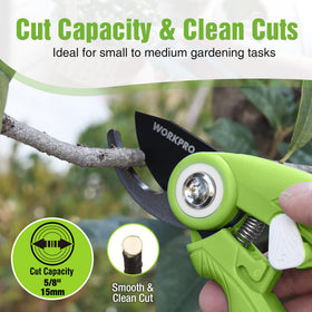 WORKPRO cutting dense stems and branches with ease for plant growth.